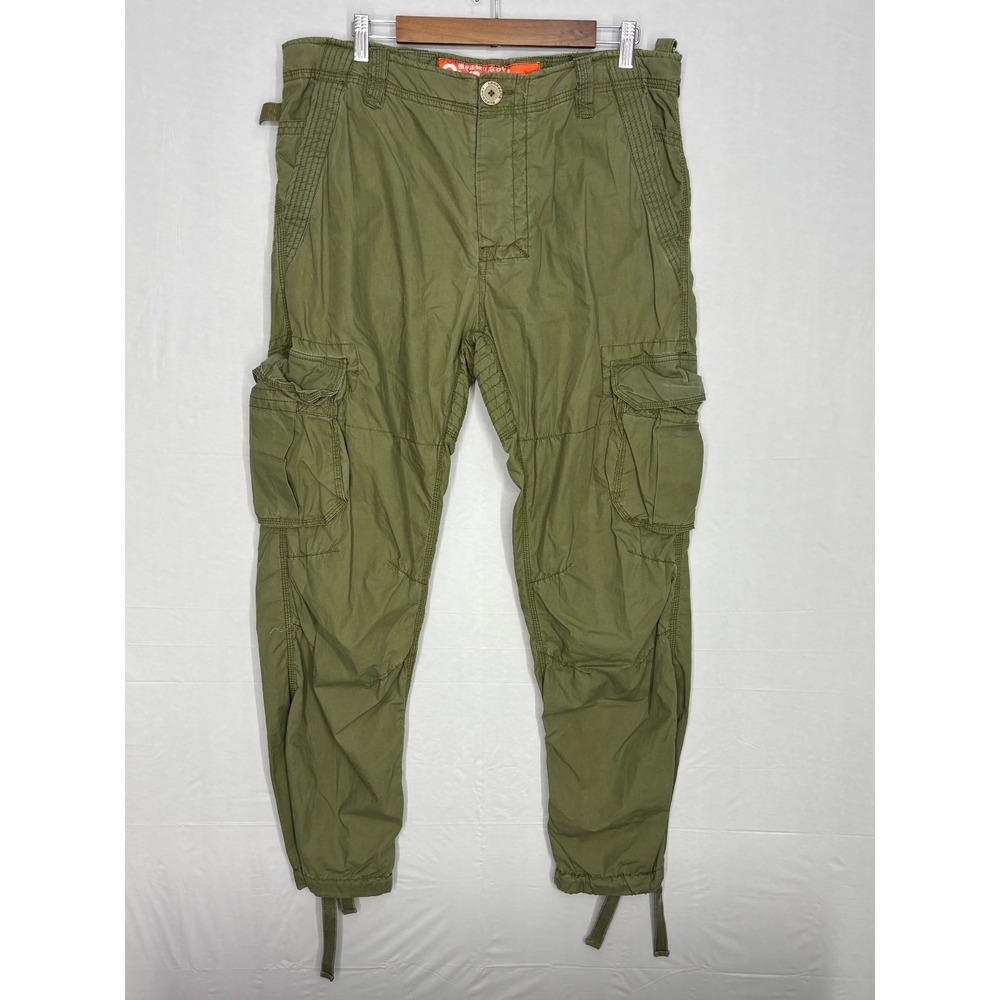 Superdry Cargo Pants Mens Army Green Utility‎ Pockets Tapered Leg 36x30 NWOT